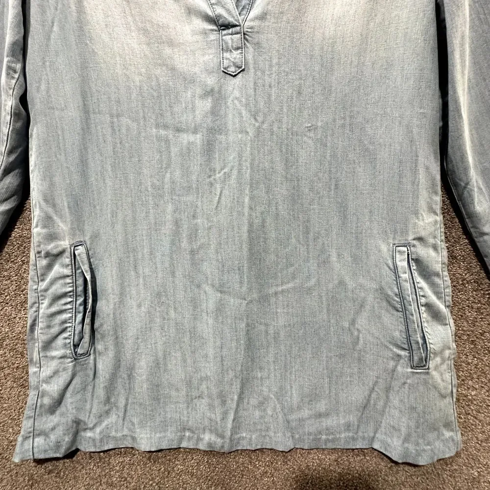 Cloth & Stone Adalie Shirt Dress Small Blue Lyocell Roll Tab Sleeve V Neck Tunic - Picture 4 of 9
